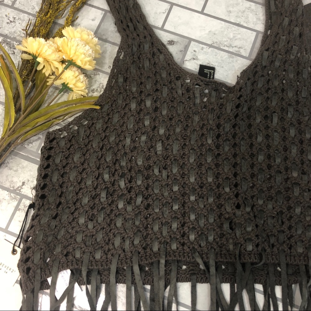 NWT Forever 21 Moss Green Fringe Knit Tank Top